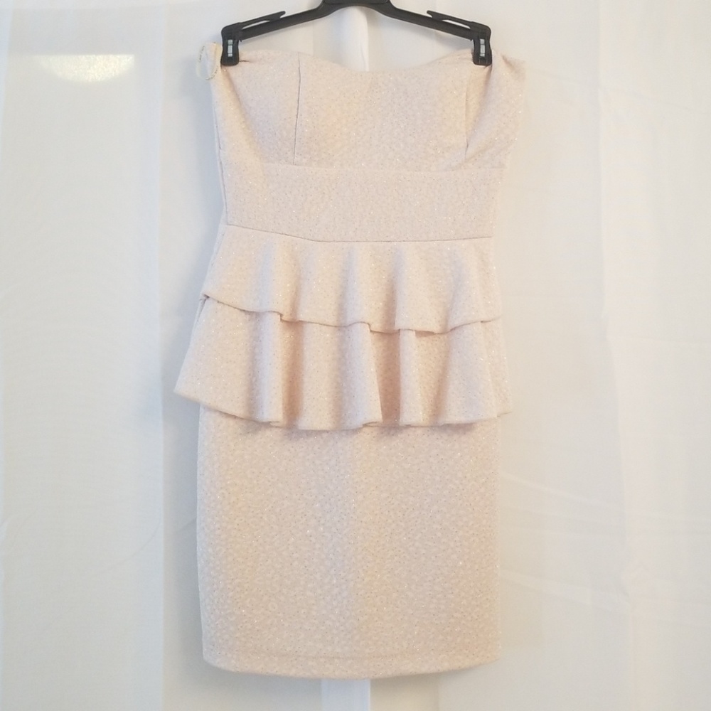 Beige/Cream sparkly strapless dress